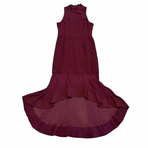 Ever New Burgundy High Low Midi Dress Size US 8 Mock Neck Tiered Hem